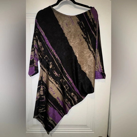 Voxx Asymmetrical Black, Gold and Purple Paint Stripe Tunic Women’s Large - Picture 1 of 7